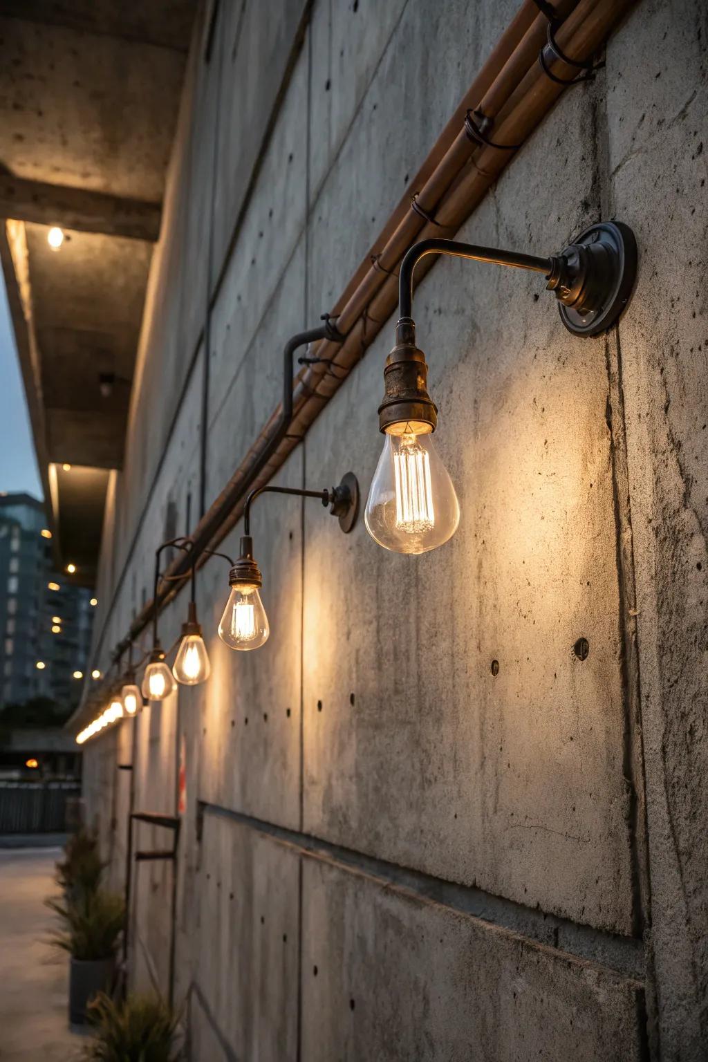 Outdoor lighting gains an industrial edge from exposed bulbs.