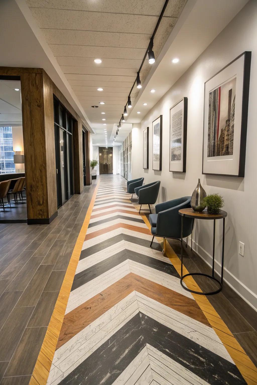 Slanting stripes inject vibrant motion and intrigue.