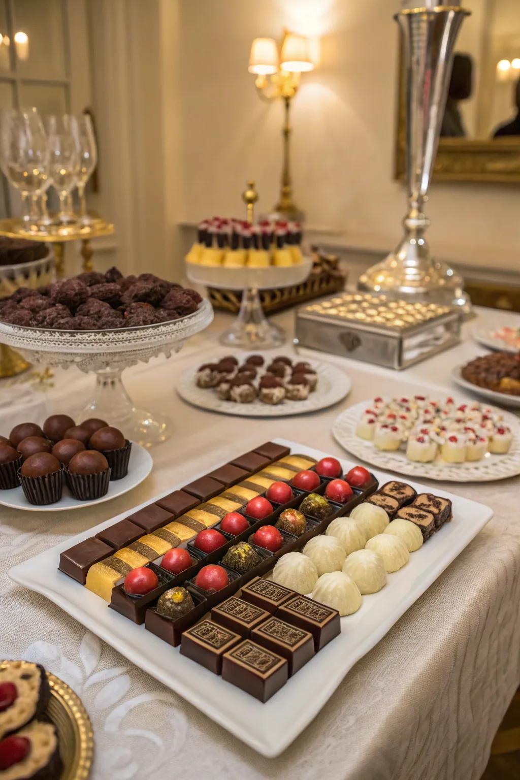 An exquisite chocolate sampler presenting a luxurious and enriching treat.
