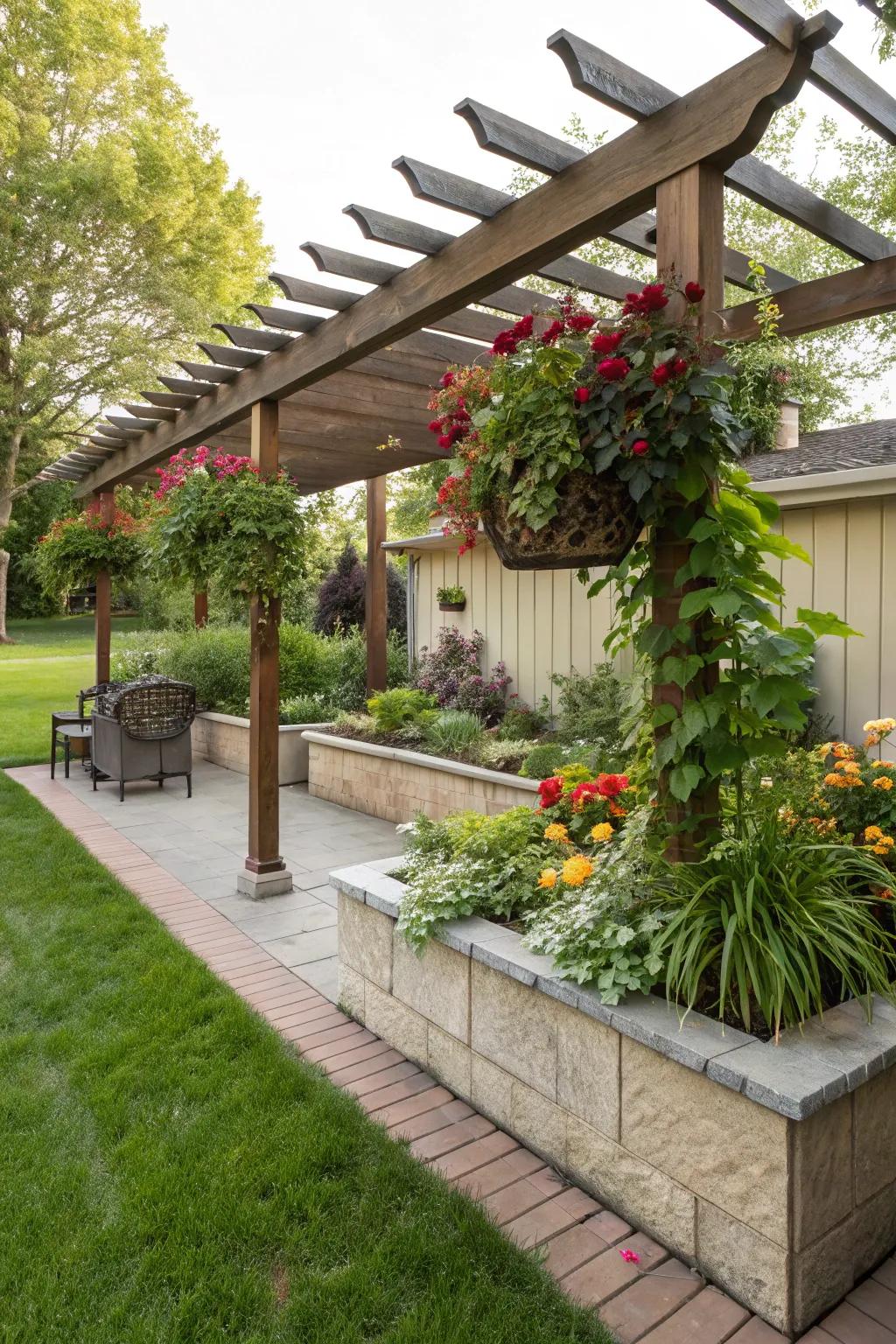Integrate flowerbeds into your overhead for a lush, green touch.