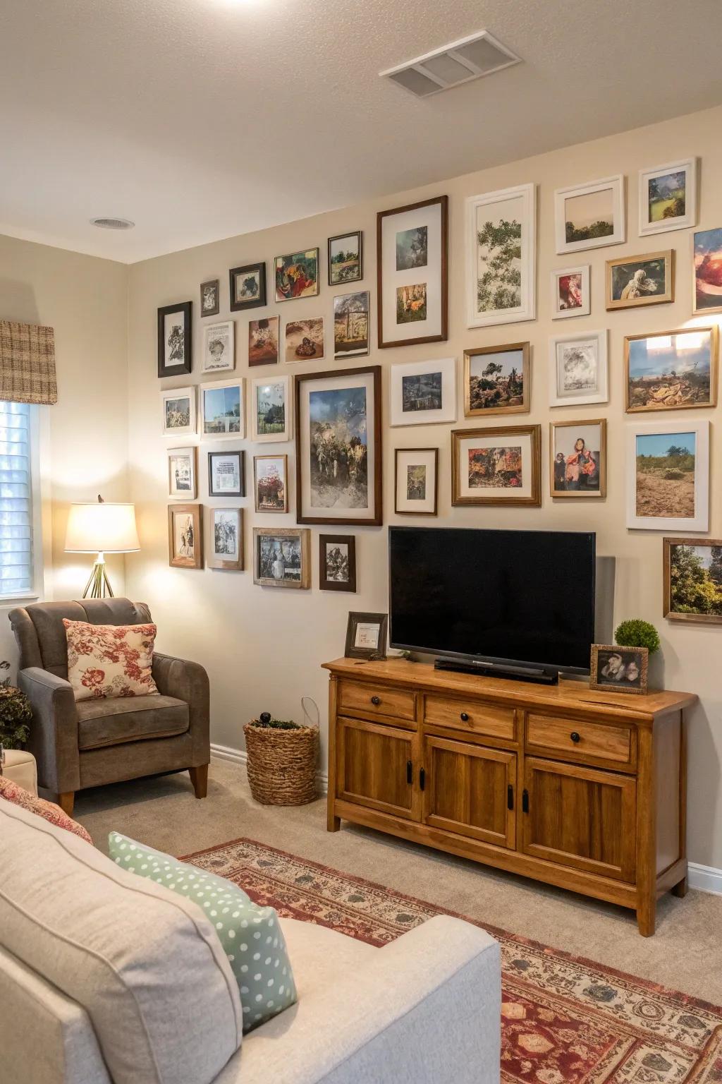 A photo backdrop with a collection of personal memories, crafting a treasured gathering space.