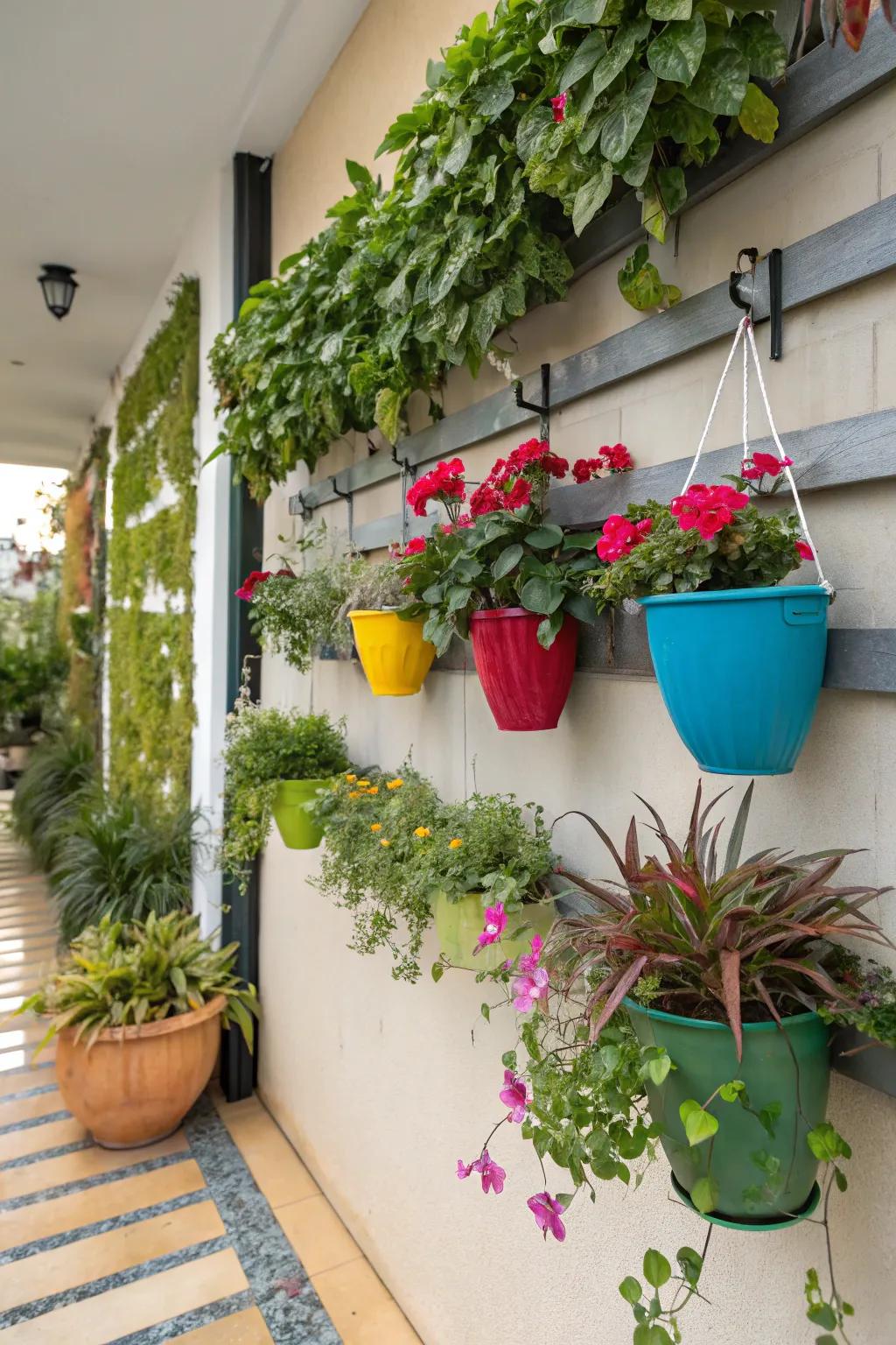 Turn your walls into living art using hanging plants.