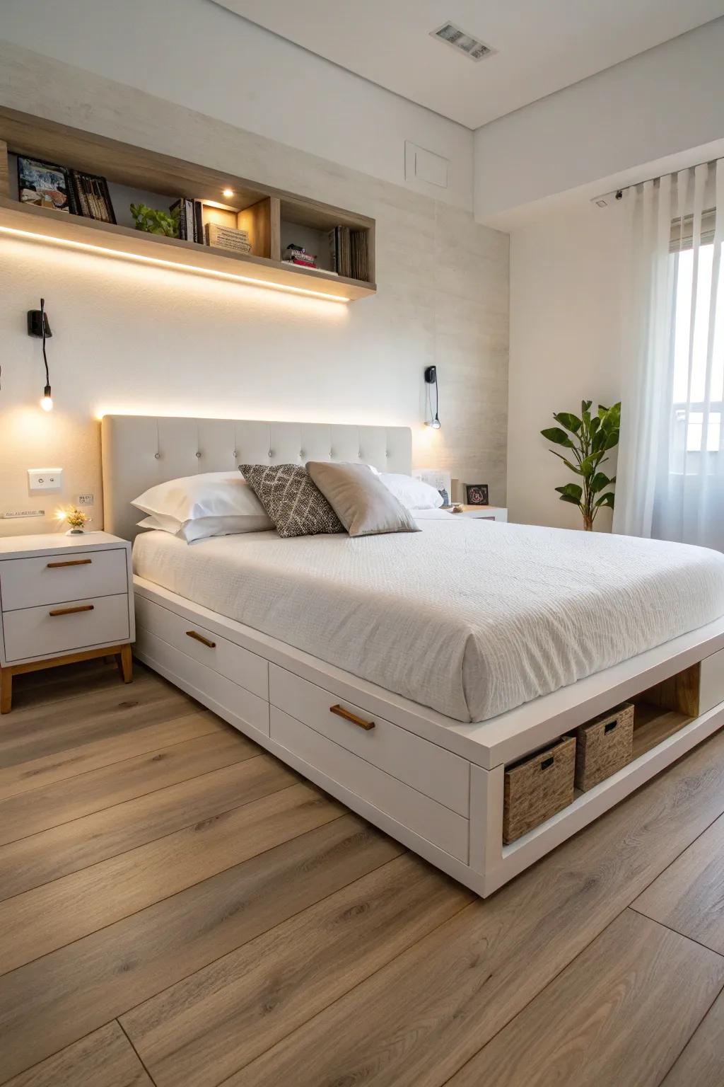 Built-in nightstands are the key to streamlined bedroom organization.