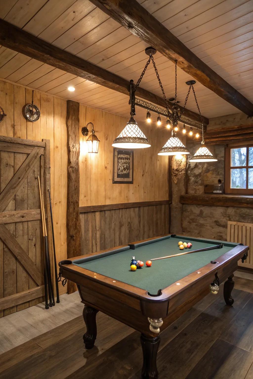 A unified theme brings style and harmony to a small pool room.