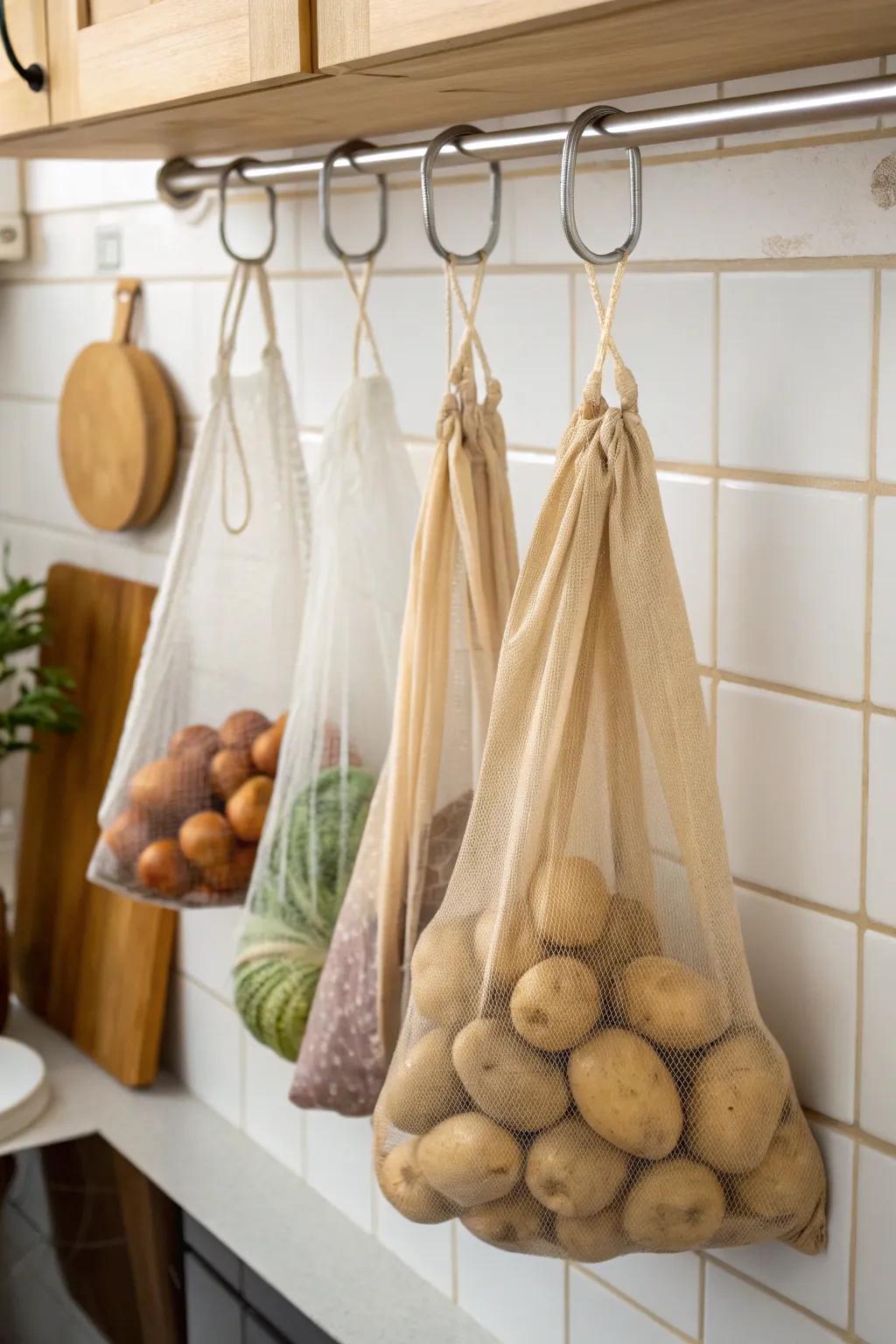 Eco-conscious sacks for sustainable potato storage.