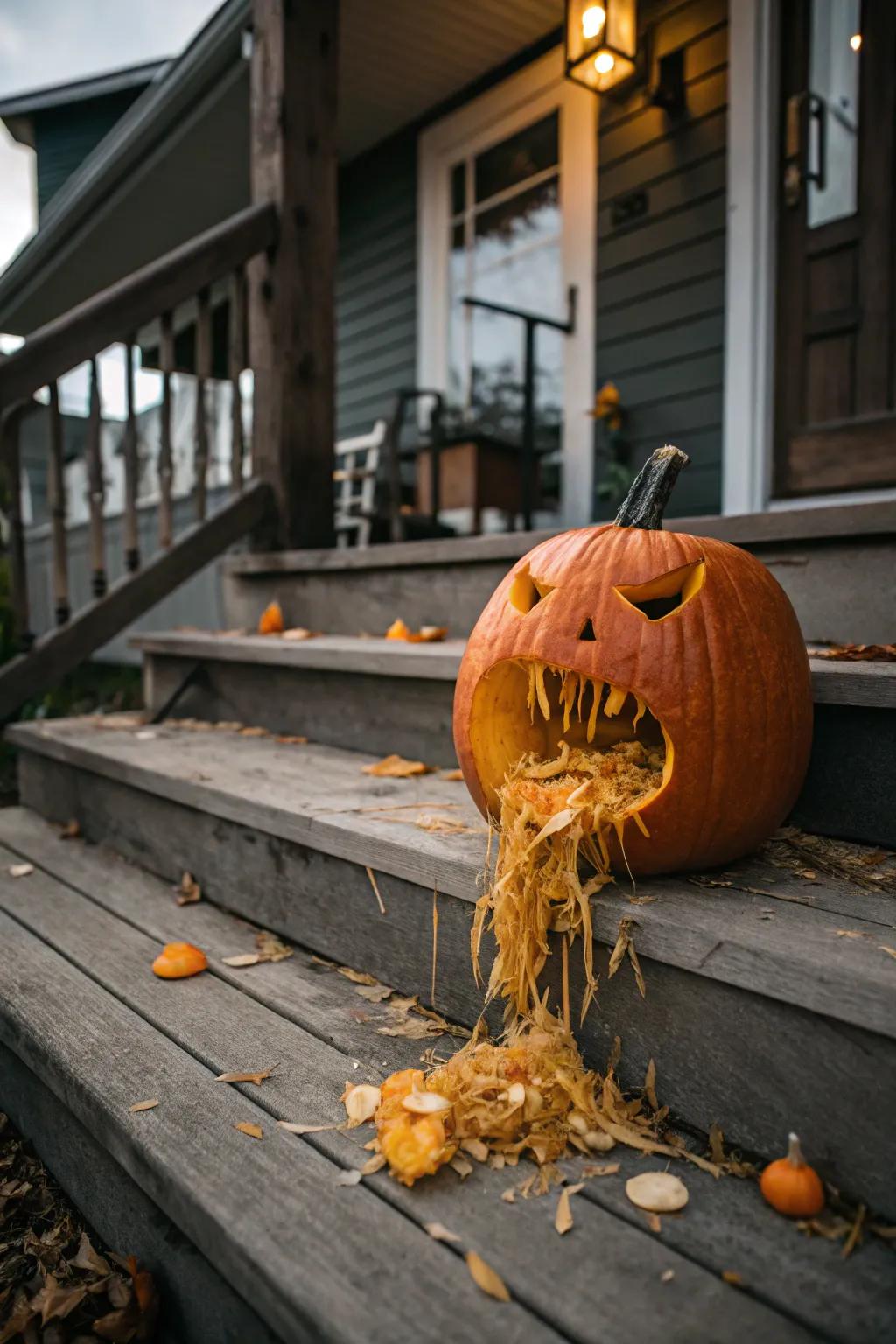 A hairpiece pumpkin infuses a humorous element into your Halloween decorations.