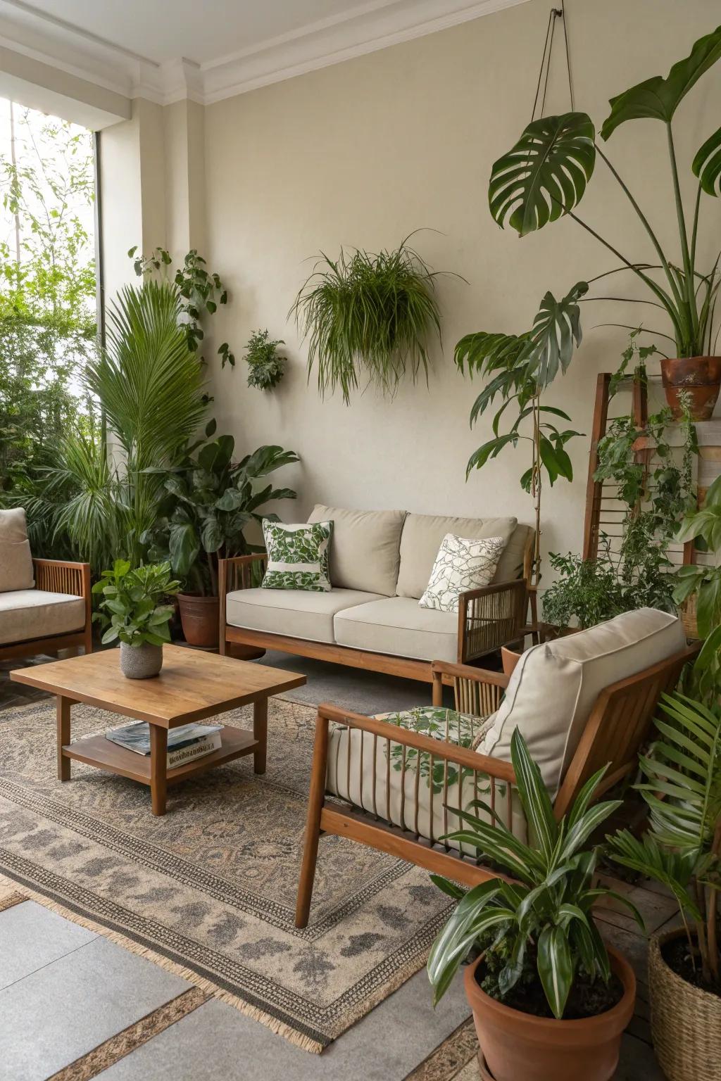 Potted flora instill natural beauty and freshness.