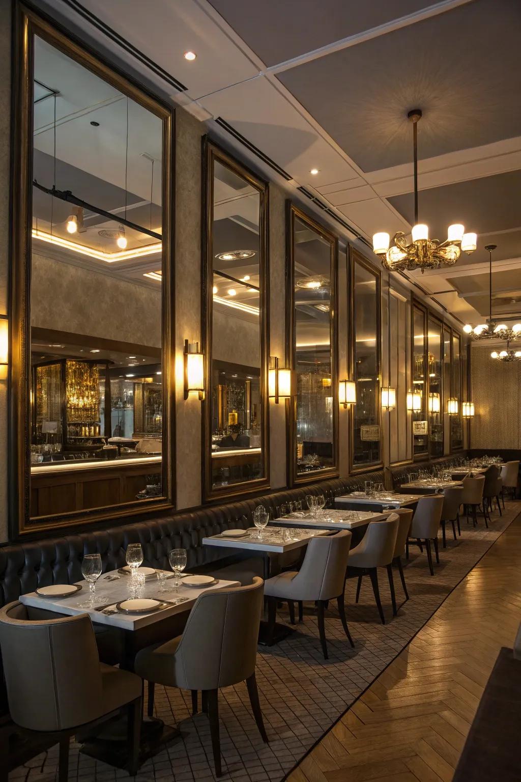 Mirrors boost area and light in aesthetic.