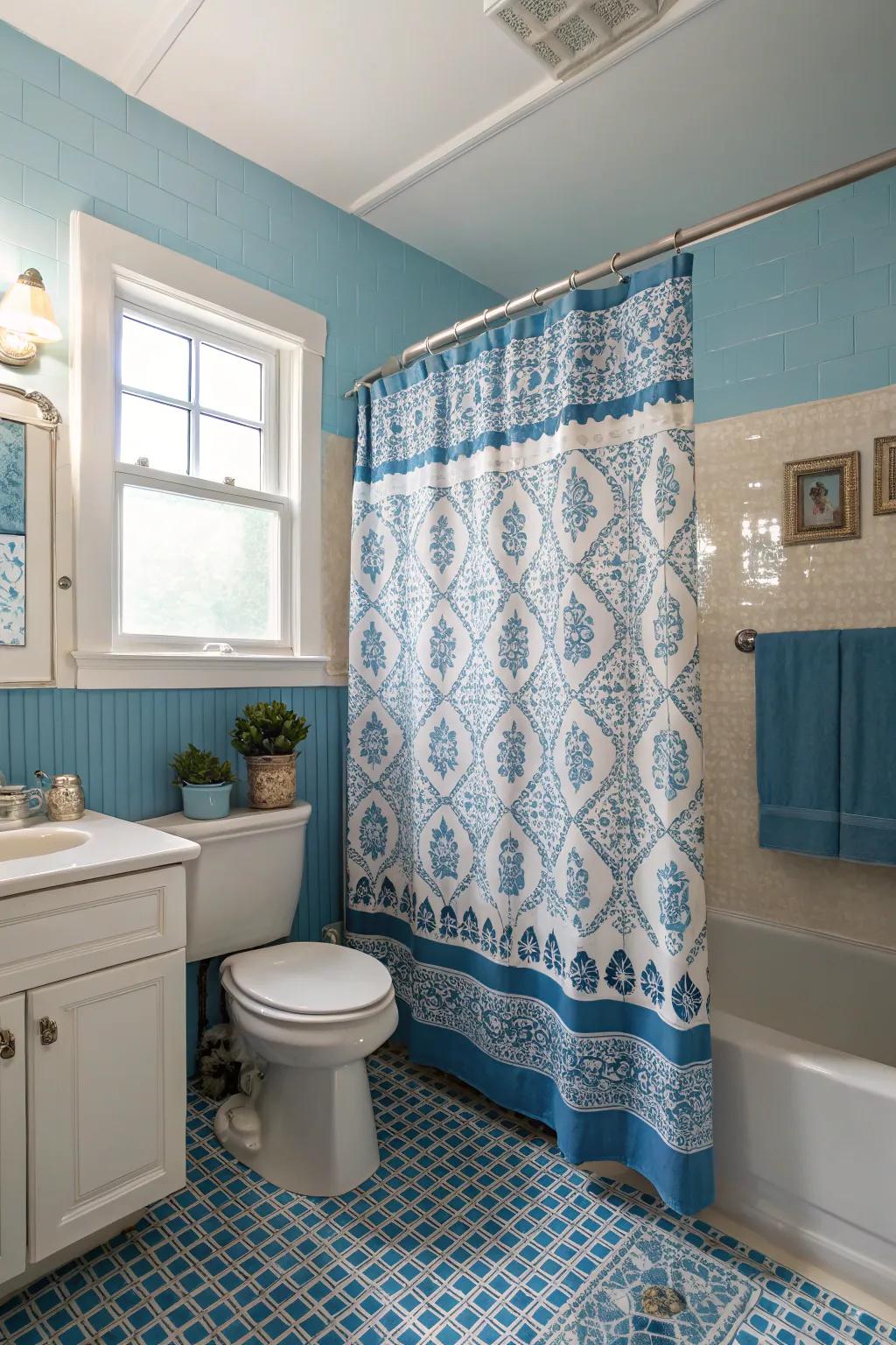 Retro ablution draperies that incorporate vogue and function.