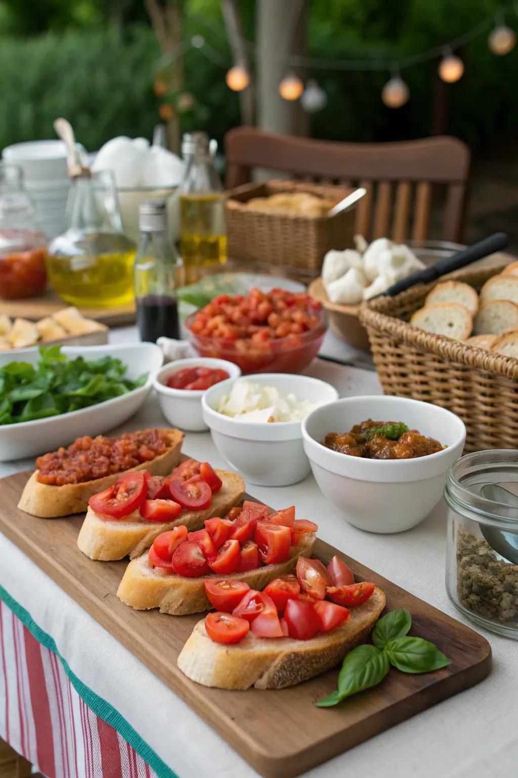 Kick off the evening with interactive starters such as a DIY bruschetta bar.