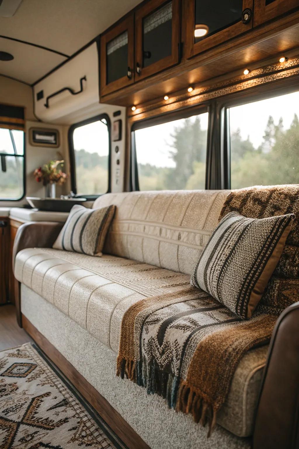 Textured fabrics enhance the visual interest of your RV.