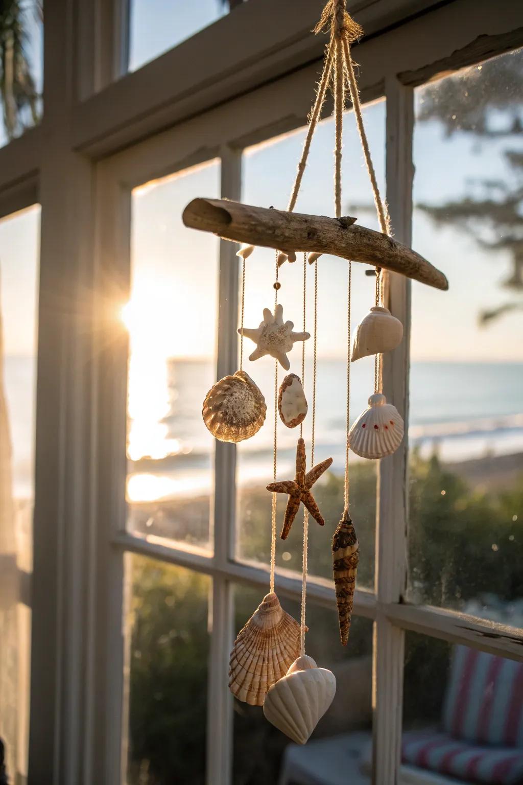 A seashell suspension appends mobility and allure whenever suspended within a luminous fenestration.