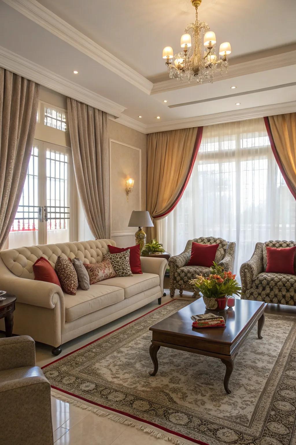 Equilibrate formality and comfort with discrete living sectors.