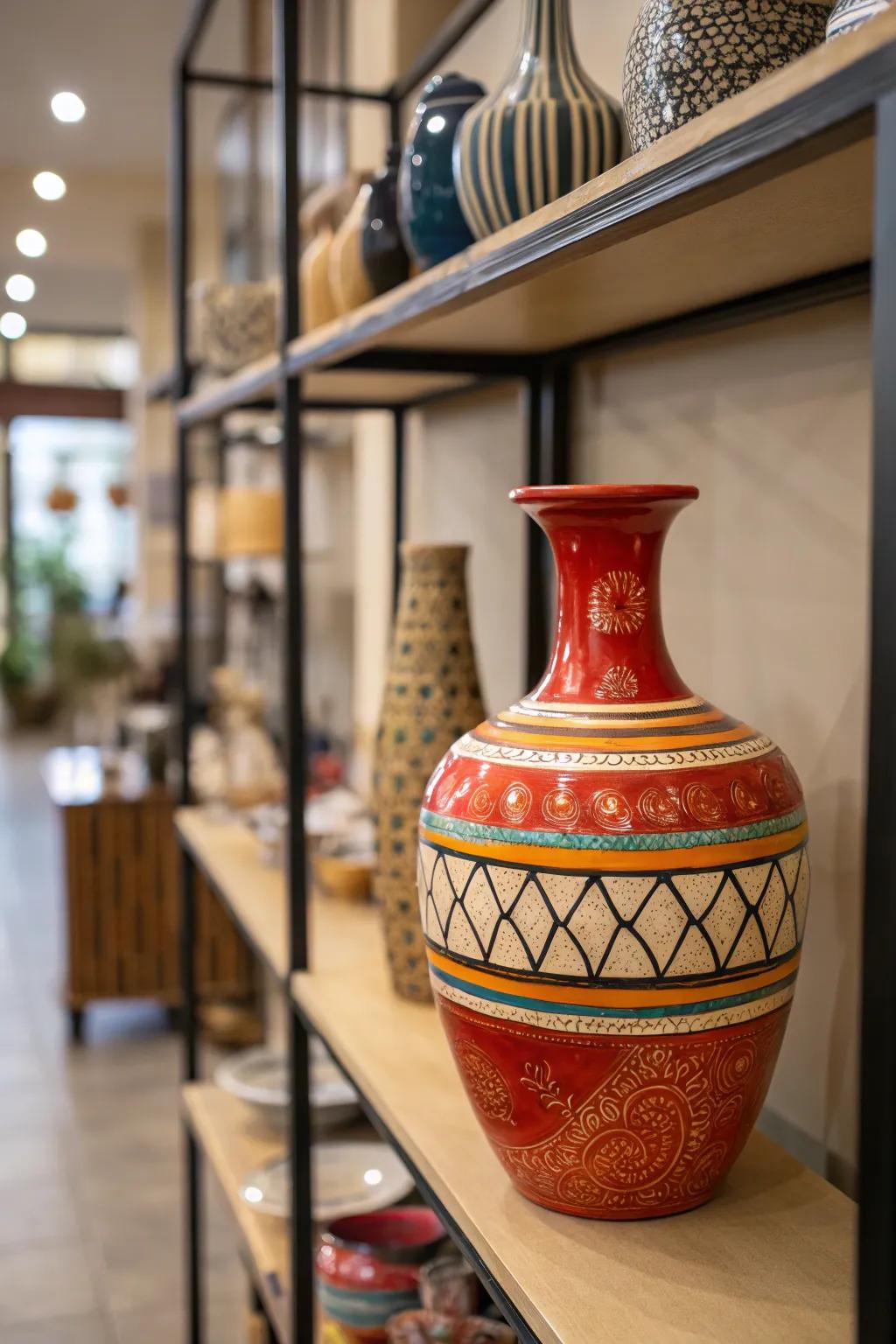 A showstopper vase acts as a focal point, making the shelf stand out.