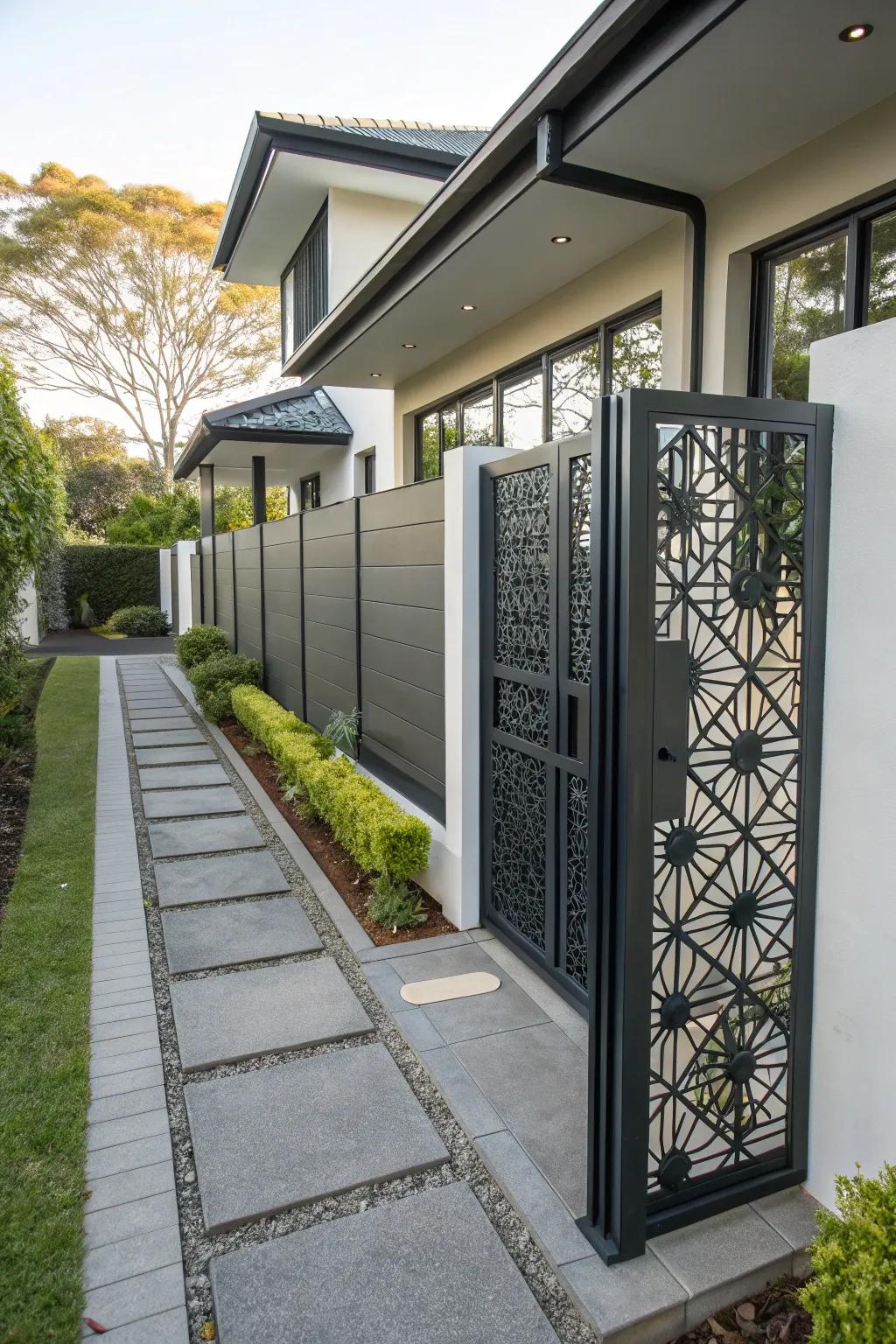A metal seclusion screen, offering style and security.