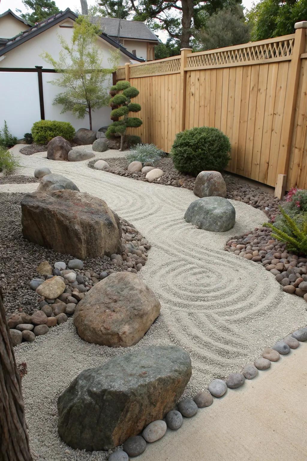 Construct a serene getaway with a contemplative rock space in your side yard.