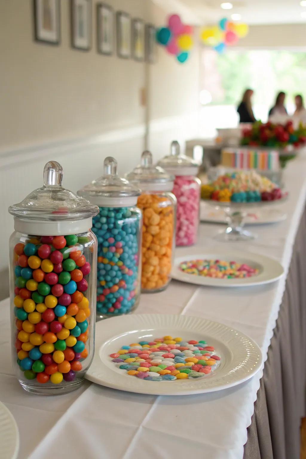 Candy jars offering a sweet and colorful centerpiece option.