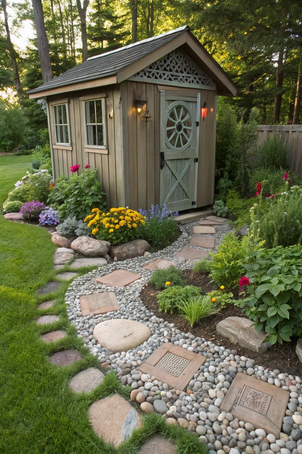 Decorative stones can embellish your shed's landscape with visual interest and texture.