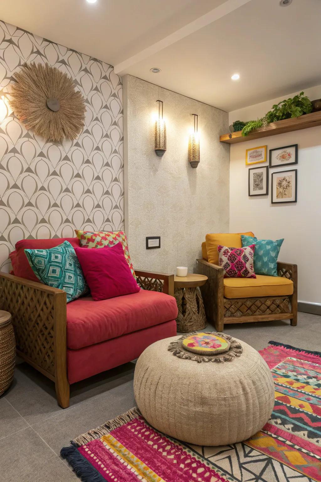 Color lighting up the sitting area.