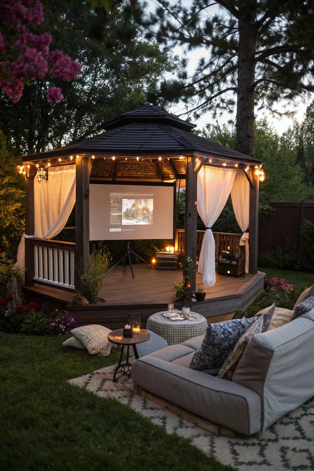 Relish movie evenings with an exterior cinema setup.