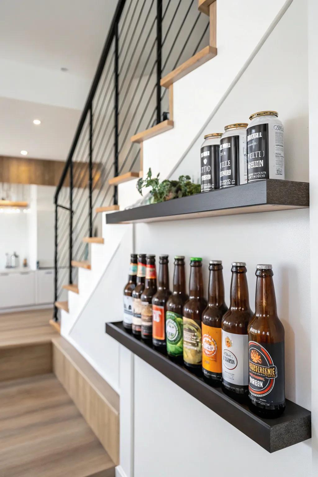 Minimalist floating shelf display for a sleek look.