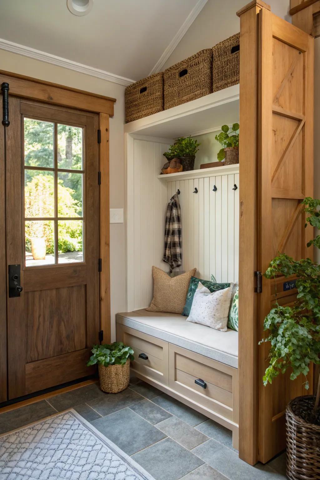 Built-in storage solutions maximize functionality in this entryway.