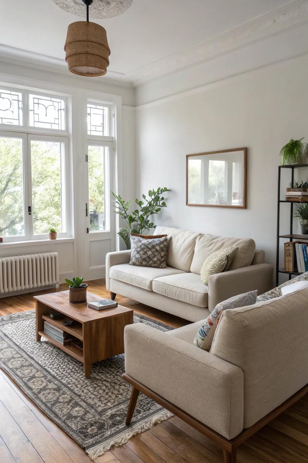 Furniture with shorter height enhances the appearance of height.