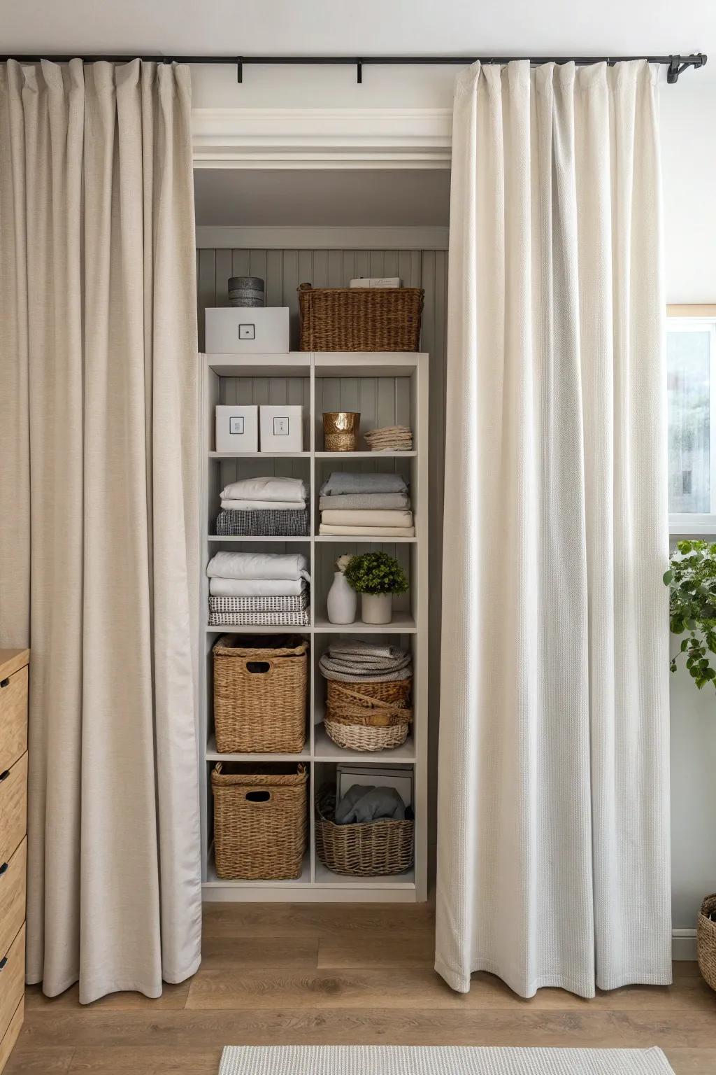 Drapes camouflage storage areas beautifully.