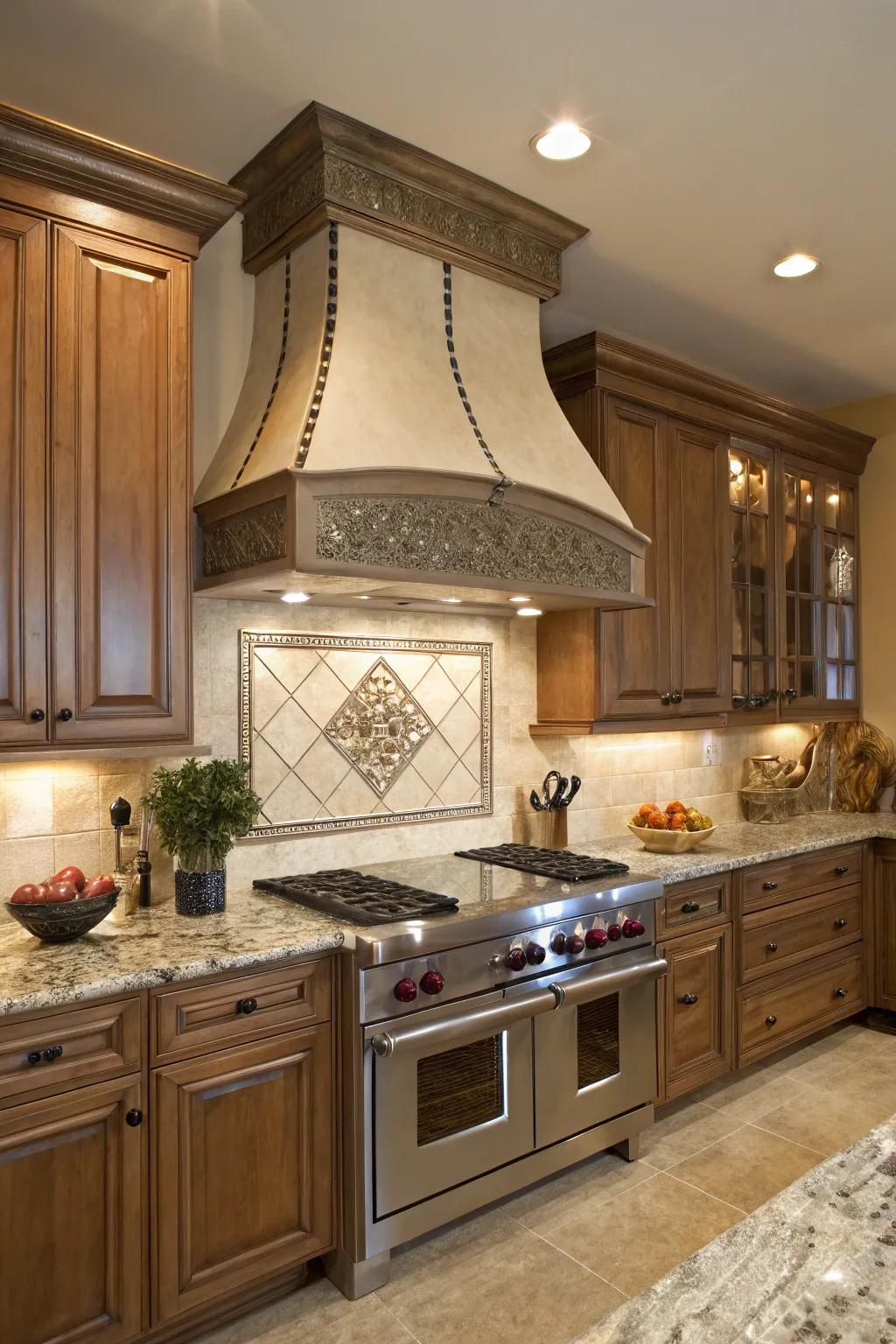 A declaration range hood incorporates capability with appeal.