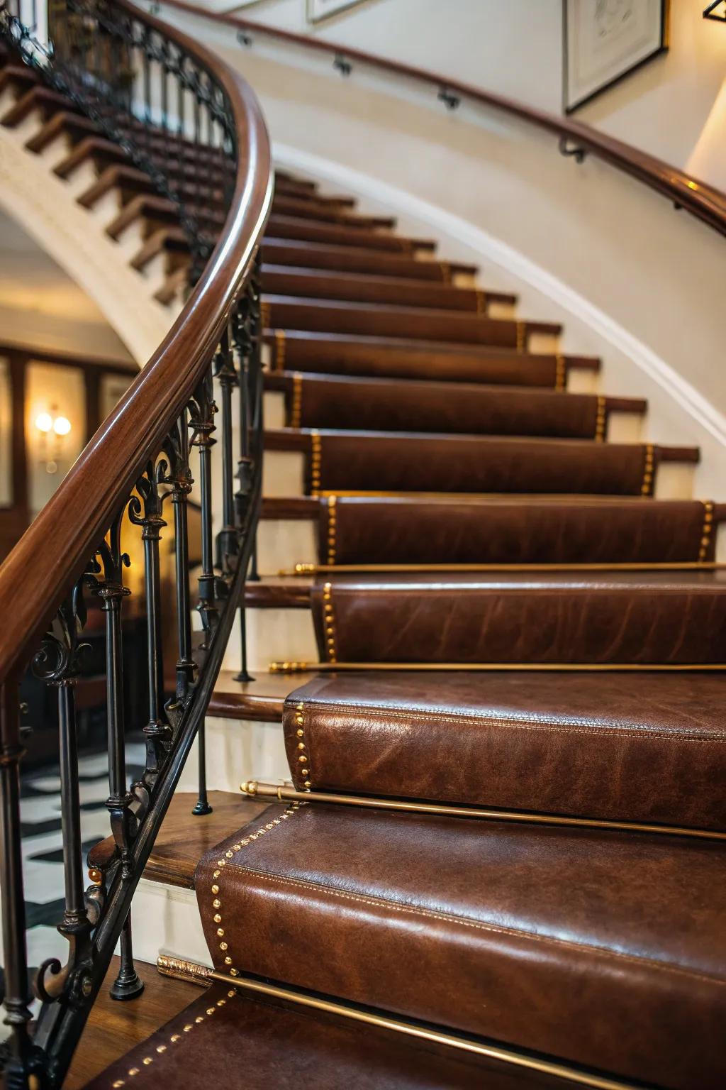 Luxury leather steps radiate extravagance and refinement.