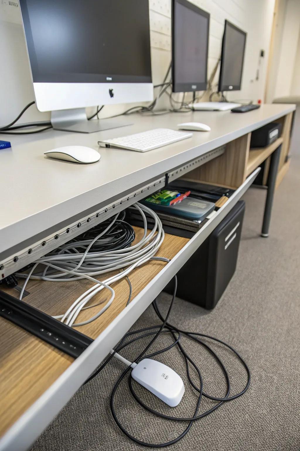 Cable ducts conceal cords for a streamlined, professional workspace.