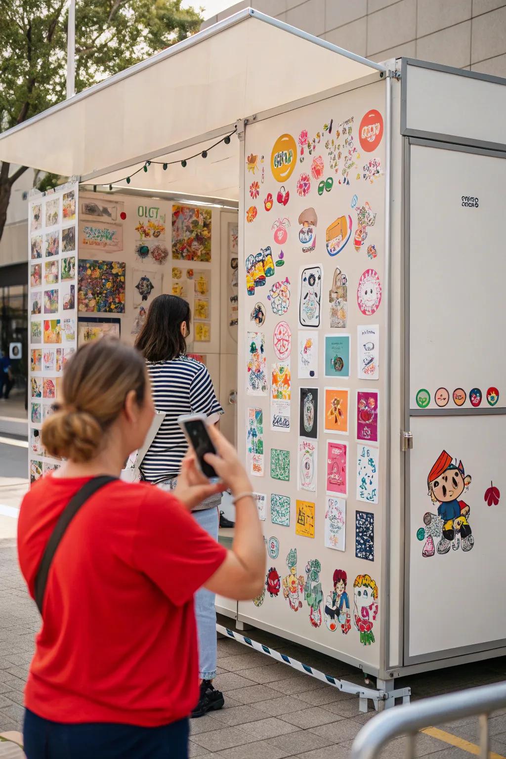 Demonstrate flexibility with a mobile sticker wall.