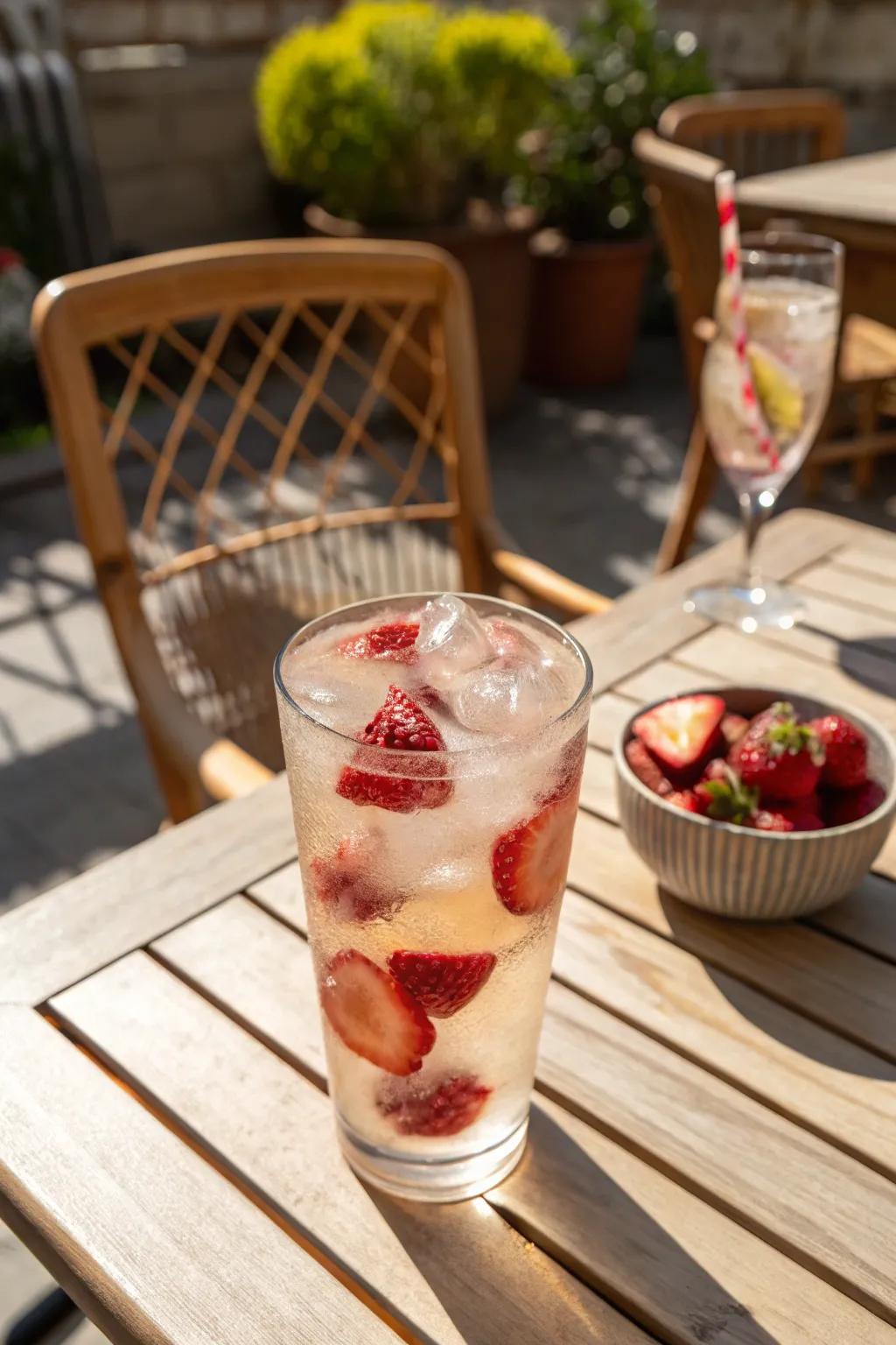 Revitalizing strawberry ice formations adding a splash of hue to summer beverages.