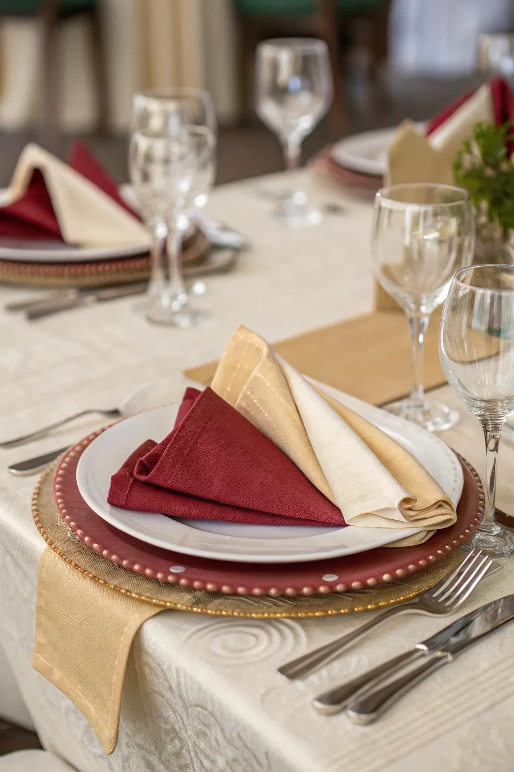 Tiered fabrics enhance the depth and elegance of your Thanksgiving table.
