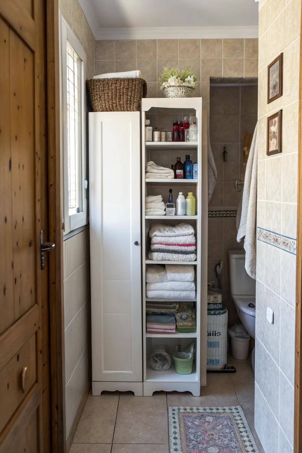 Elevated, narrow closets amplify vertical storage area.