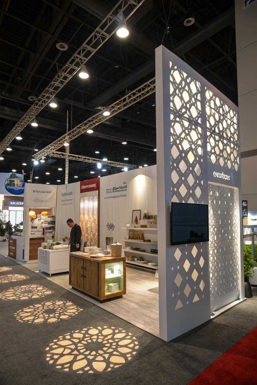 Shadow play that adds depth and visual interest to the booth's design.