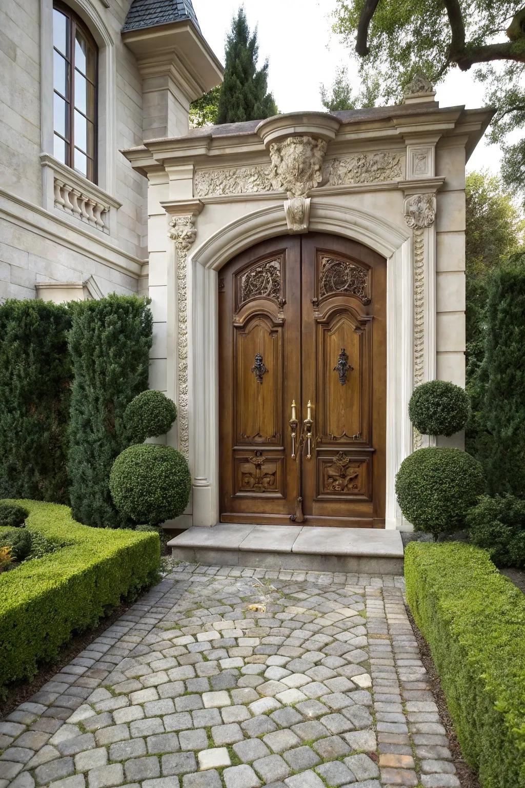 Double doors provide a grand and welcoming entrance.