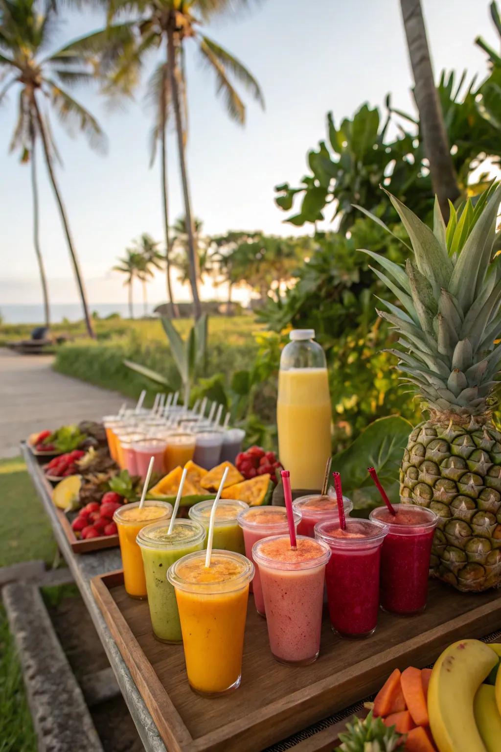 Revitalizing fruit smoothies are necessary for any festivity.