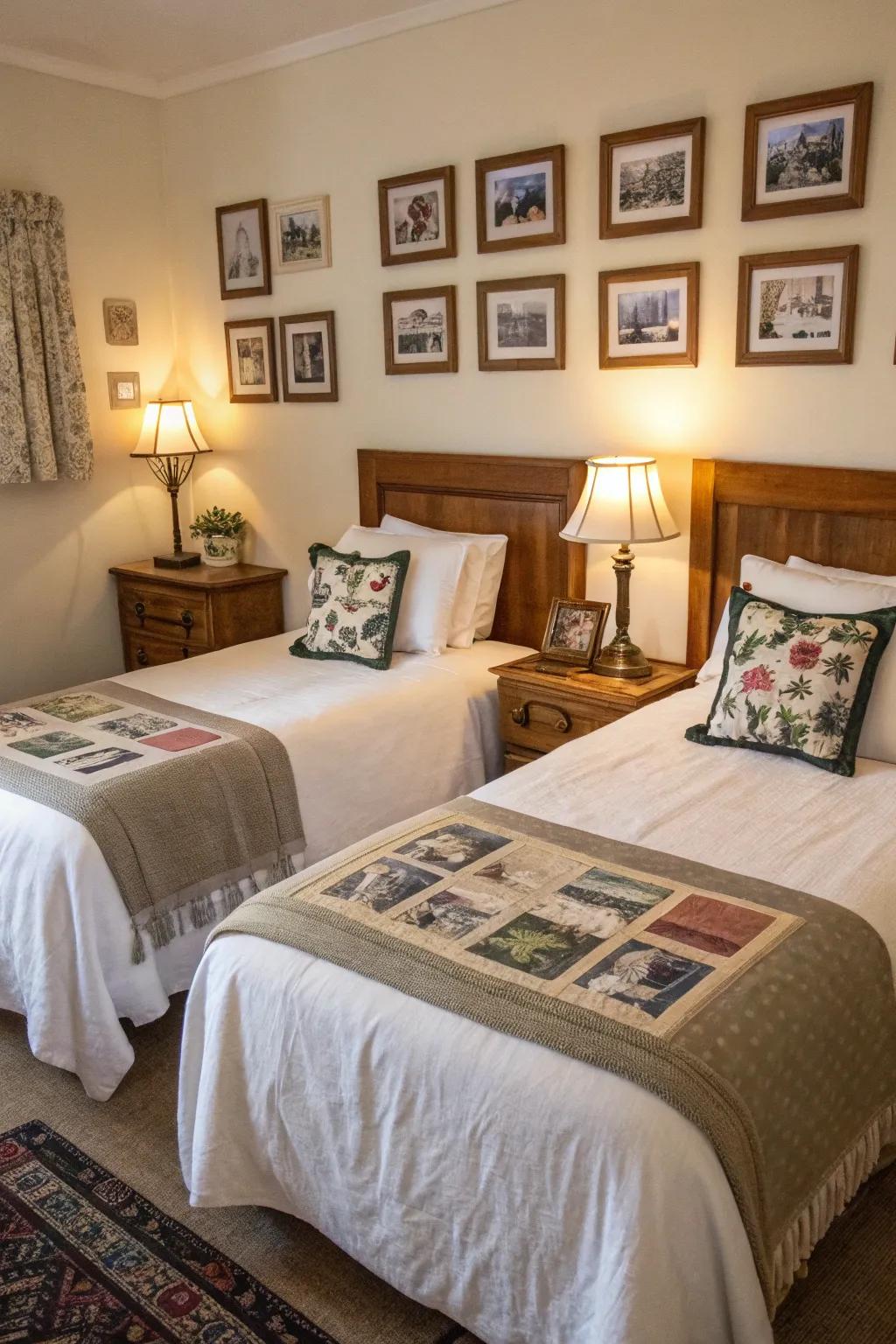Personal mementos infuse warmth and individuality into twin bed setups.