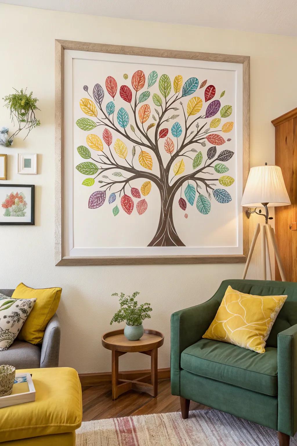 A fingerprint foliage filled with guest prints and signatures.