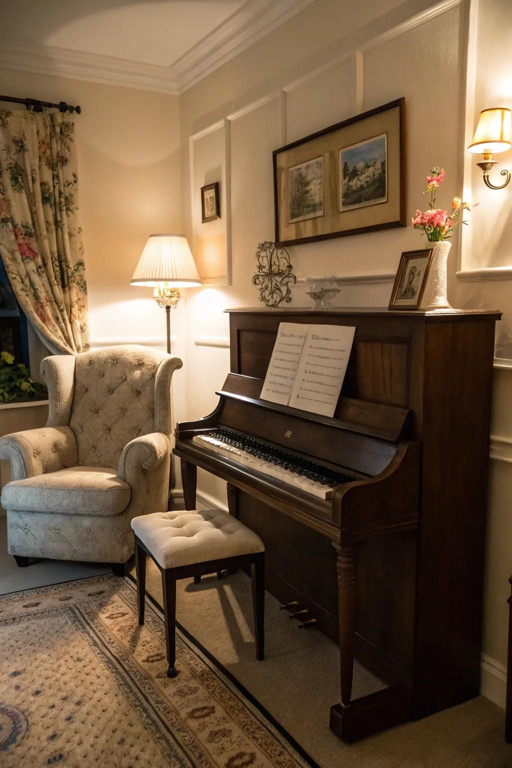 Craft a snug alcove ideal for intimate music gatherings.