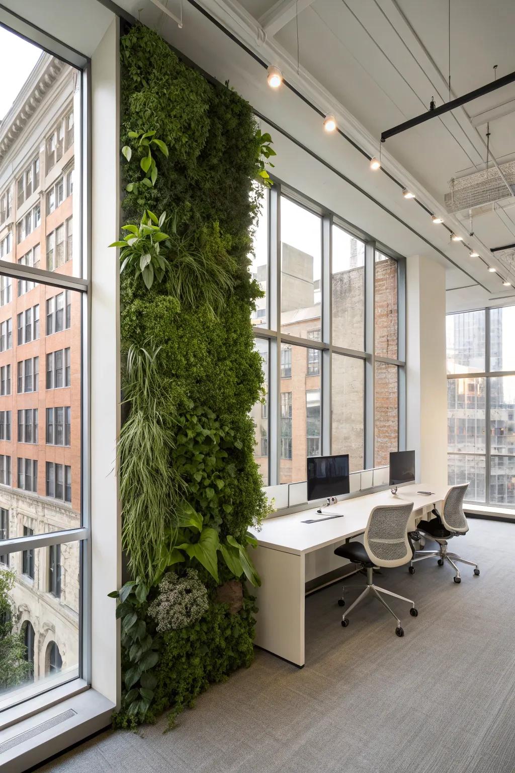 Living walls add lush greenery and purify the air.