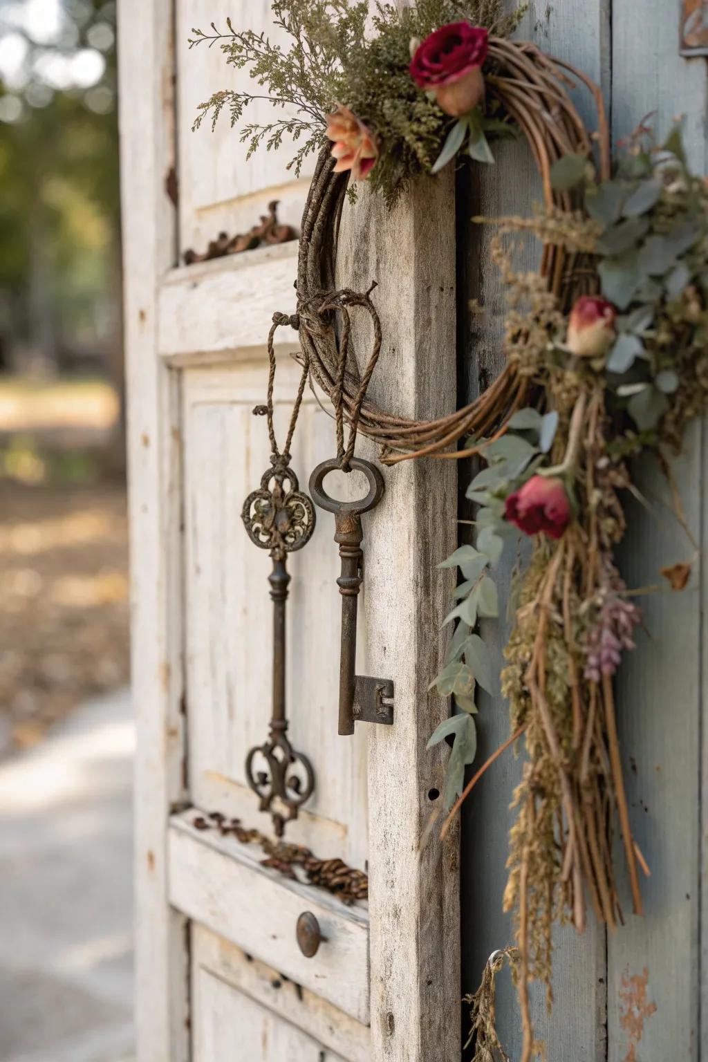 A touch of whimsy and romance is added to your décor with vintage keys.