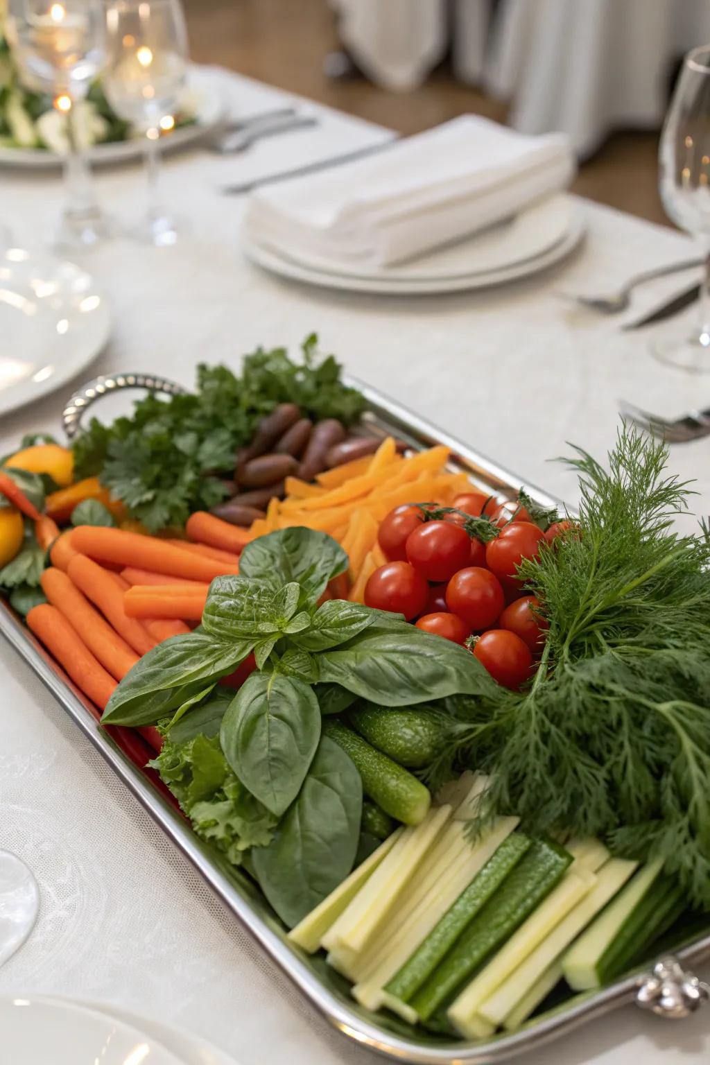 A platter featuring fresh herbs for aroma.