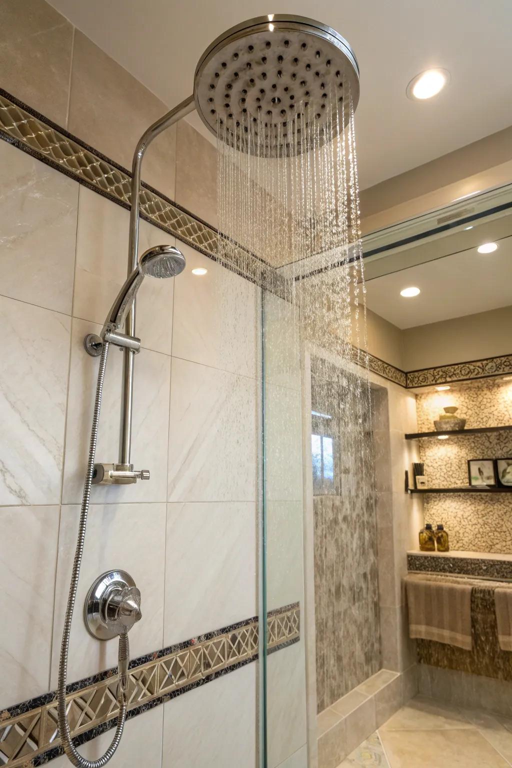 Pouring rain shower heads bring a spa-like touch to your home.