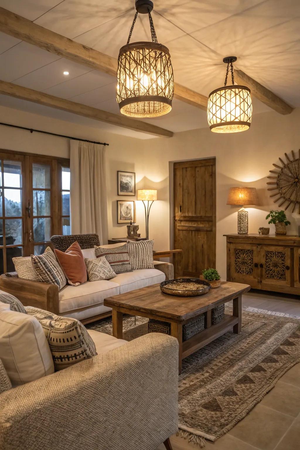 Notable lighting elevates the room's visual charm.