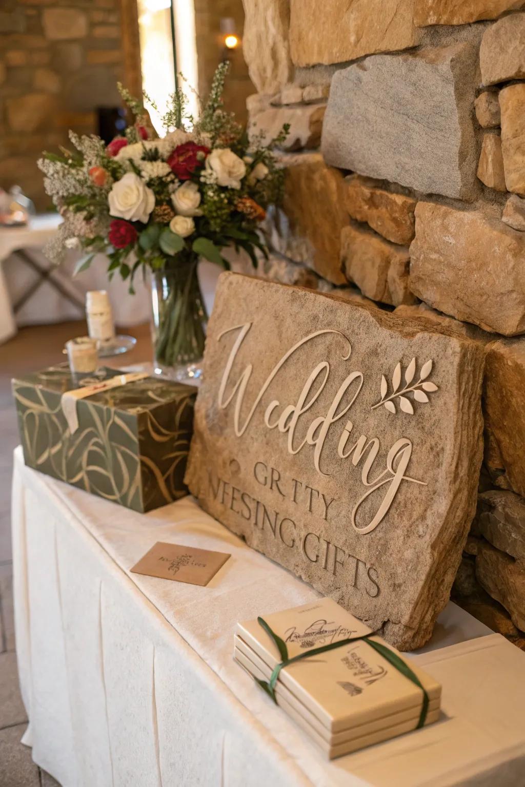 An inscribed stone marker delivers a unique natural touch.