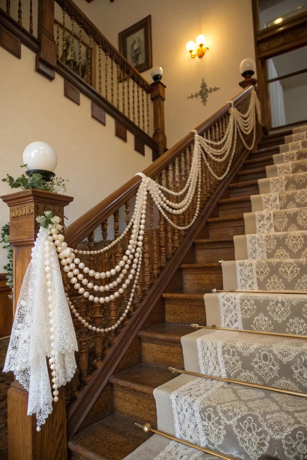 Vintage elements bring ageless glamour and sophistication to this stairway.
