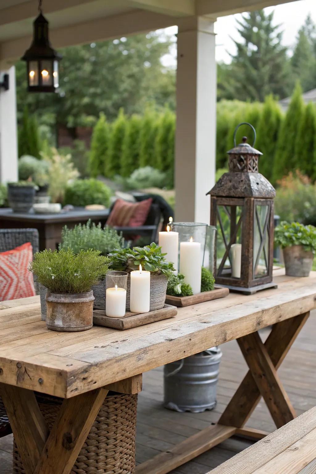Reused wood adds character and sustainability to the patio.