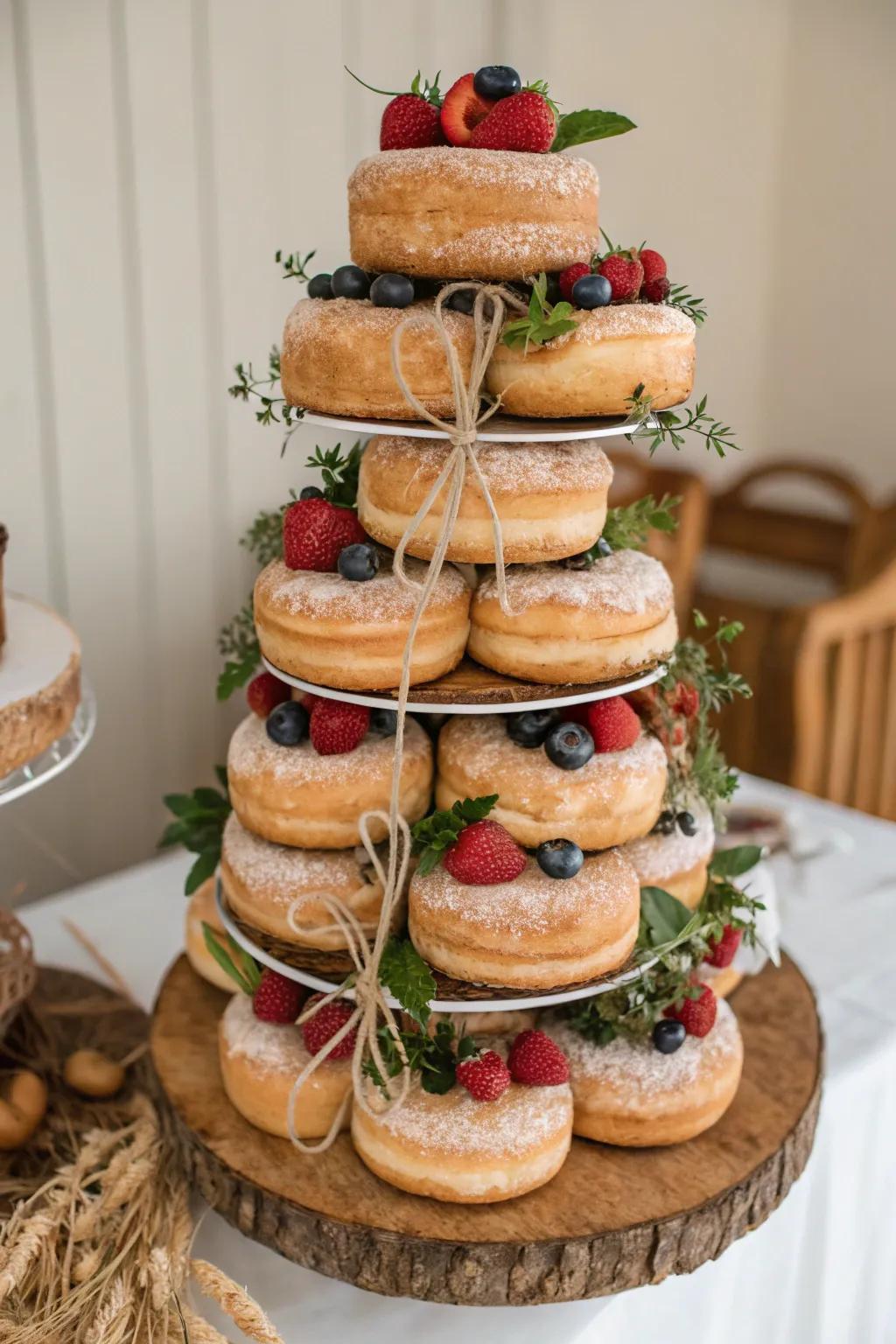 Fritter tower as a spirited cake alternative.